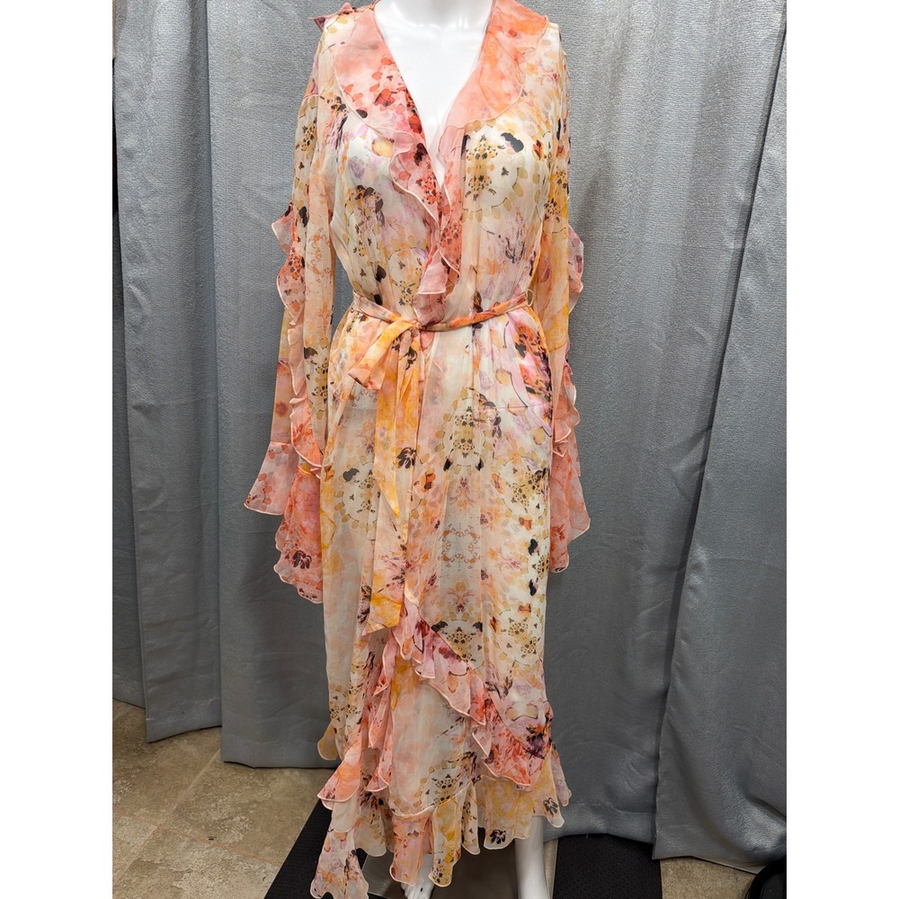 Victoria's Secret Sheer Floral Ruffle Maxi Robe Orange Pink XS/S NWT 11167607